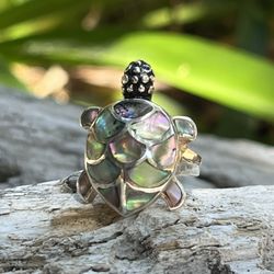 Size 7 Sterling Silver Abalone Turtle Ring 