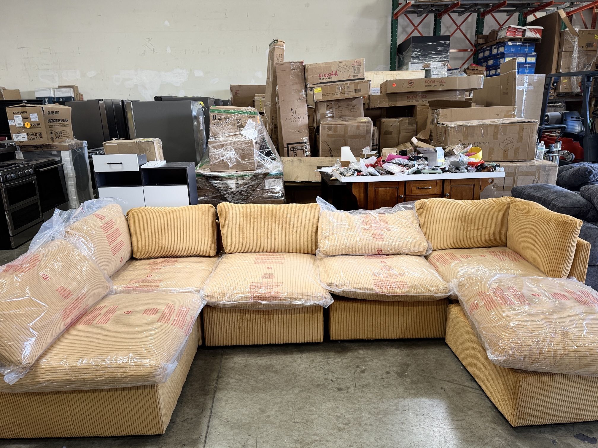 Ginger Yellow Soft Sectional Sofa With Two Ottomans $500
