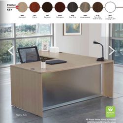 L Shaped Desk With Glass Modesty And Pedestal Furniture
