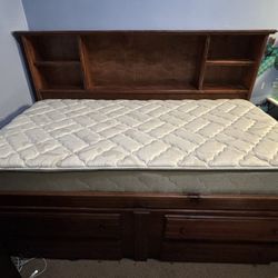 Wood Bed Frame, Twin Size with Mattress 