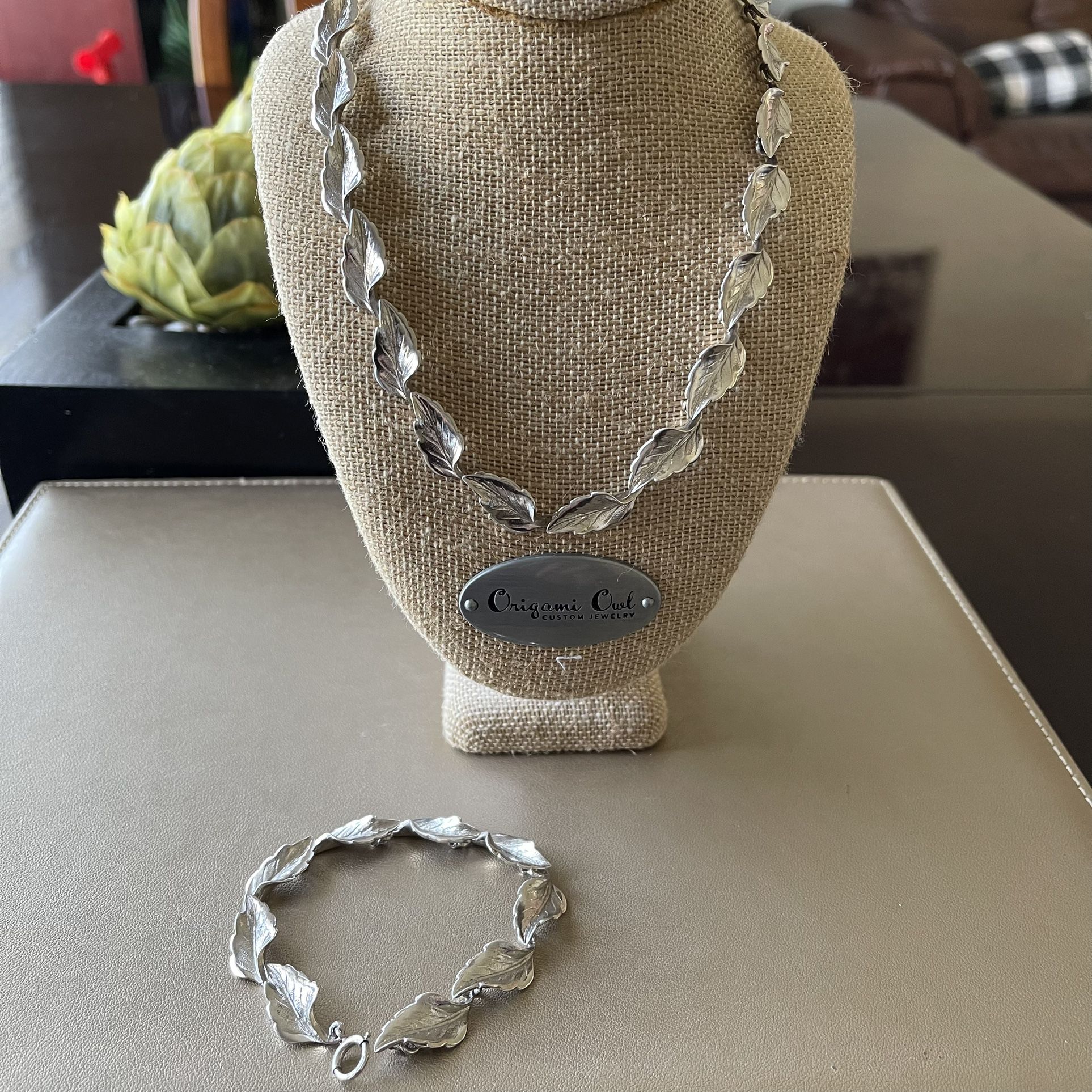 vintage leaf sterling silver bracelet and necklace set