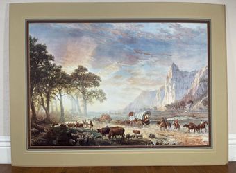 The Oregon Trail by Albert Bierstadt Wagon Trail Covered Wagon Western Print on Cardboard 30”x 40”