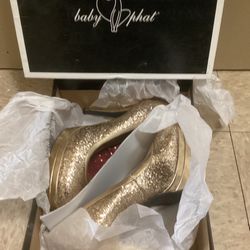 Gold Glitter Baby Phat Heels Size 10