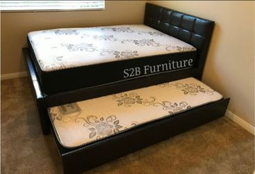 Full Twin Expresso Trundle Bed With Ortho Mattress Included