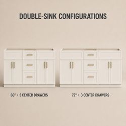 60"/72" Slim Cream Shaker Double-Sink Vanity - Clearance