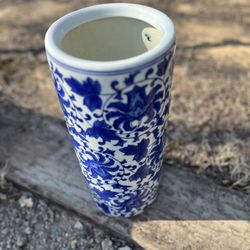 Vintage Blue And White Umbrella Vase