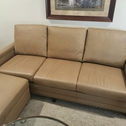 Leather Couch Medium Brown With Ottoman