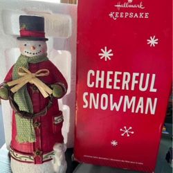 2014 Hallmark Keepsake Table Shelf Decoration Cheerful Snowman W/bunny 12”tall 