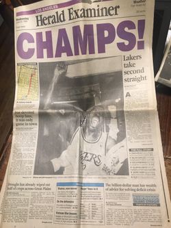 Herald Examiner L.A. Lakers Repeat CHAMPS JUNE,1988