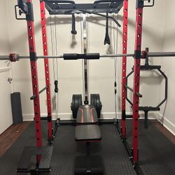 ER Kang Power rack W/ Working Cables, Weights, And Accessories