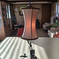 VINTAGE METAL LAMP WITH A  FABRIC SHADE WORKS GREAT 