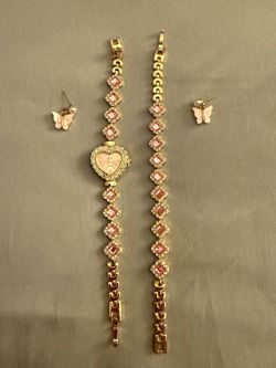 Gold-Tone Heart Watch and Bracelet Set