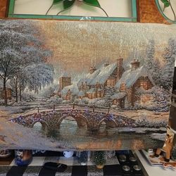 Thomas Kinkade Christmas Tapestry LIT & Music