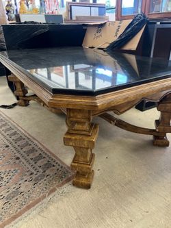 Large Octagonal Coffee Table with Black Granite Top