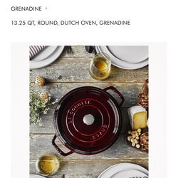 New In box: STAUB CAST IRON 13.25 qt, Round, Dutch Oven, Grenadine Staub