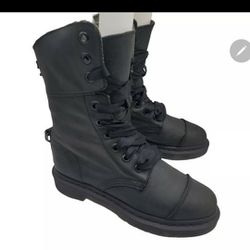 DR. DOC MARTENS 'Aimilita' Black Leather Combat Boot Fold Over Shoe Sz 7 M $180