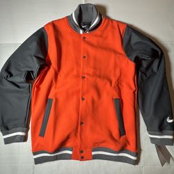 NWT  Nike Team Varsity Football  Letterman Button Jacket  Orange Dark Gray  Men  Size Medium