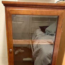 Brown/ Cherry  Cabinet, Closed, Armoire, Hutch, BookStand, Shelf, Cupboard, Dresser, Furniture, Bookshelf, Book Storage, With Glass Door
