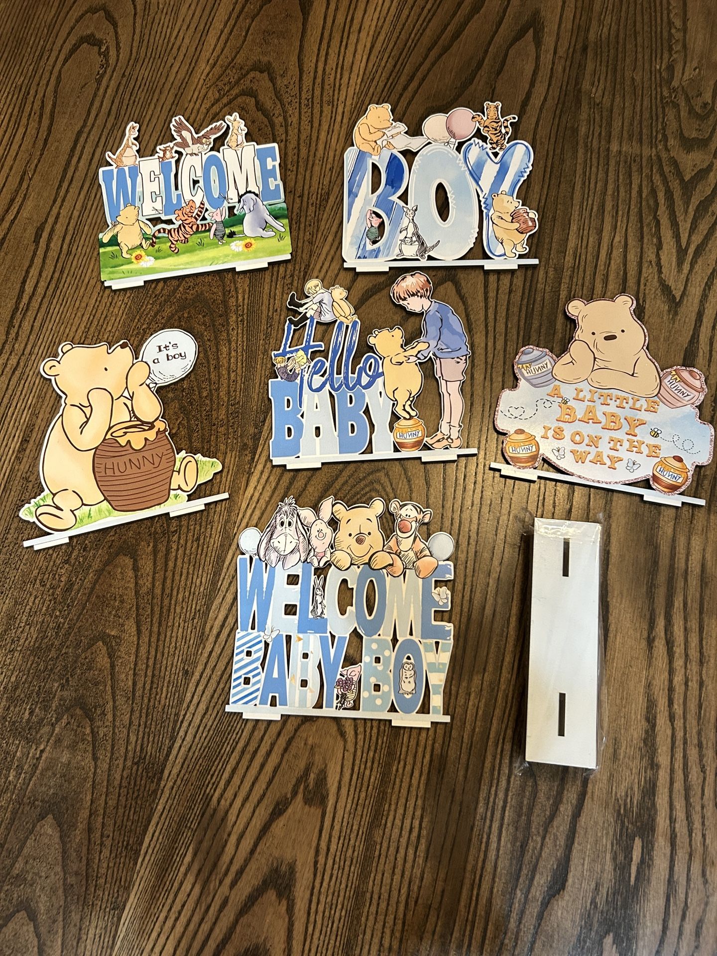 6pcs Winnie The Pooh Baby Shower Wooden Signs