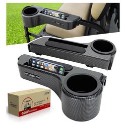 Universal Golf Cart Armrests with No Drilling - Carbon Fiber Finish & Cup Holder
