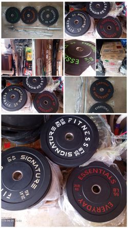 Curl bar, Olympic bar, bumper plates