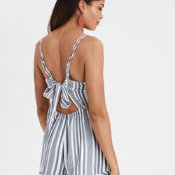 American Eagle Striped Romper - Medium - Tie Back - Blue & White Summer