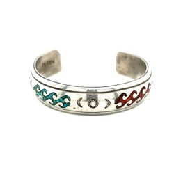 Lovely Silver NAKAI Turquoise/Coral Cuff