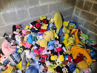 Large Lot of Mixed Character Stuffed Animals