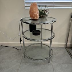 Round Glass And Chrome 3 Tier Accent End Table