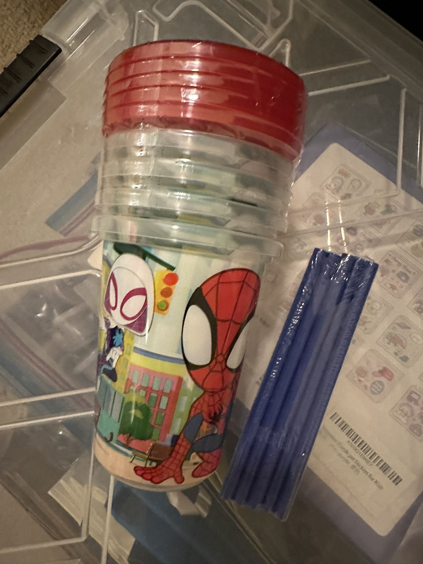 Spider-Man Birthday Party Decoration /The first years Spidey and his friends take & toss toddler straw cup x5