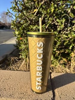 Starbucks 2024 Holiday Gold Metallic Quilt Venti Tumbler 24oz 