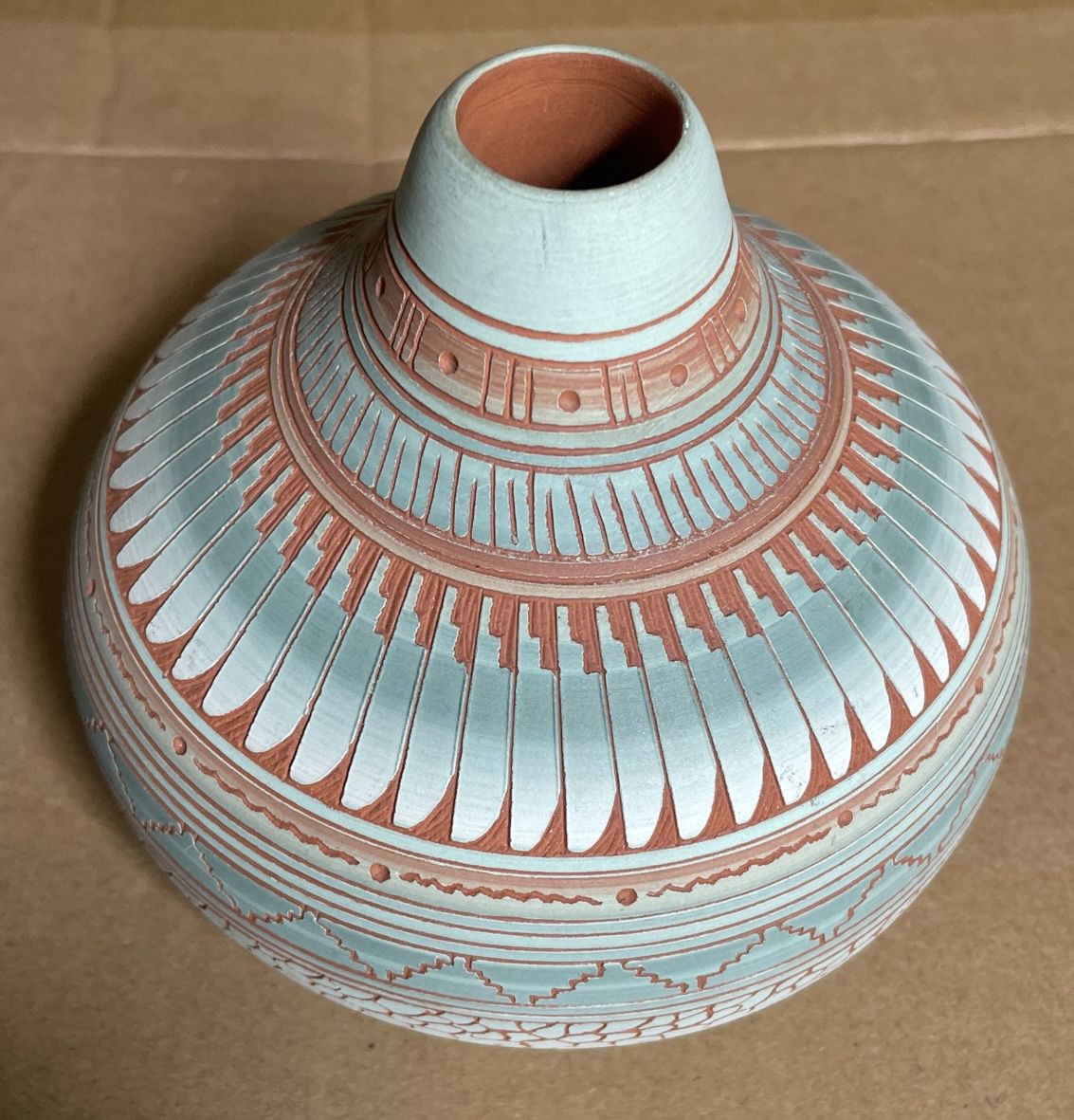 VIntage Navajo Pottery Carved Vase, Signed - Susie Charlie 3 3/4" Tall