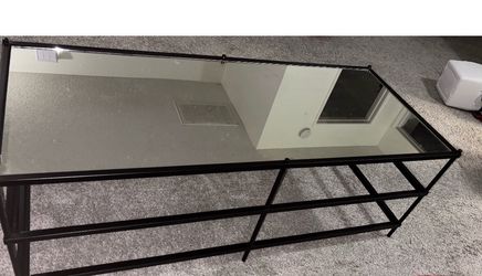 Modern Black Metal & Glass Console Table – 48”