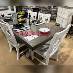 Solid Wood Beautiful Dining Table Set With 6 Chairs 