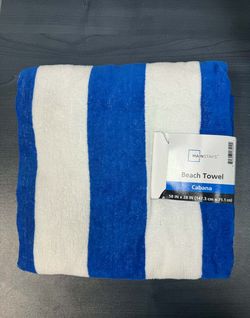 New Mainstays Cabana Beach Towels, Eco-Friend.v Cotton Blend Quick Dry Blue Stripe