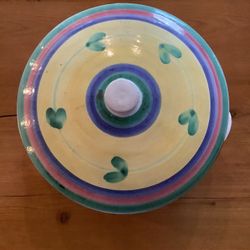 “CALECA” COVERED POTTERY CASSEROLE. 8” X 4”