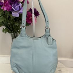 Vintage Baby Blue Leather Coach Bag