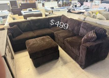 Sectional sofa with ottoman chocolate Fur-Like Jumbo Corduroy new in box