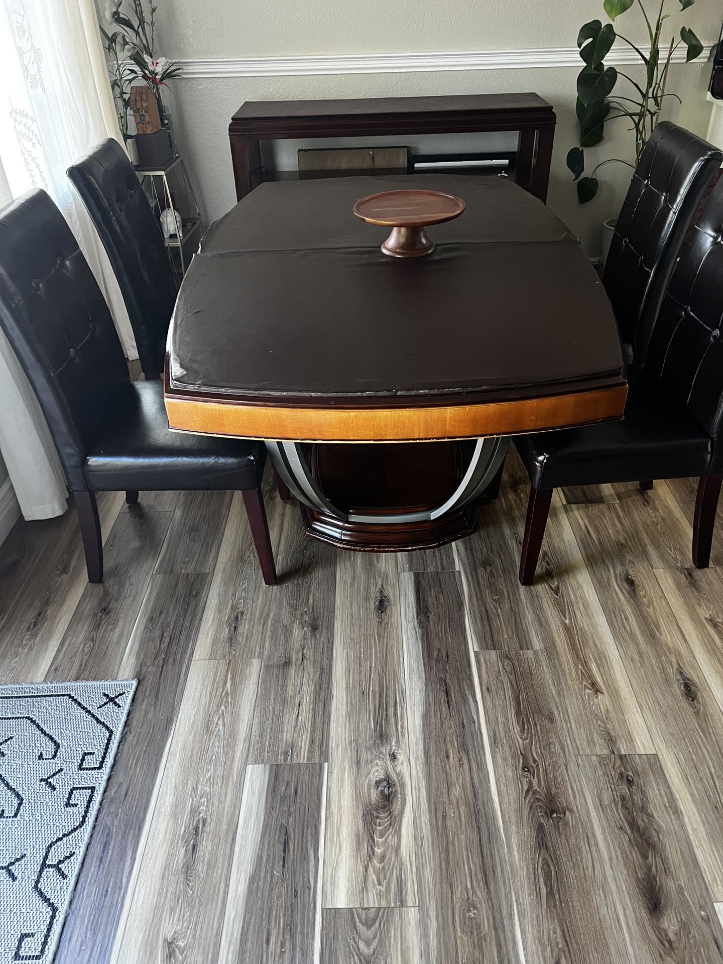 Dining Table With Additional 2” Extension and buffet side table. Has removable protective cover