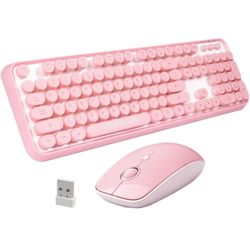 FOPETT Keyboard and Mouse Sets Wireless, Reliable 2.4 GHz Connectivity for PC,Laptop,Smart TV and More (Pink)