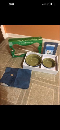 Meijer 4 Piece Denim Dog Gift Set. Brand new