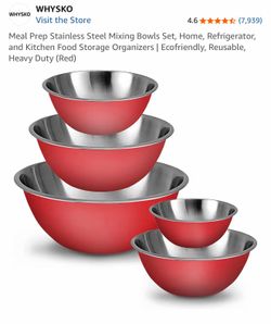 WHYSKO Red Stainless Steel Mixing Bowls Set 5 Piece