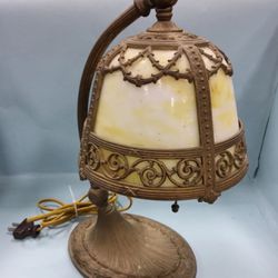 Antique Goose Neck Slag Glass Desk Lamp