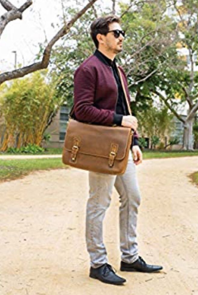 Viosi Mens RFID Buffalo Leather Messenger Bag 16” Laptop Briefcase Shoulder Bag