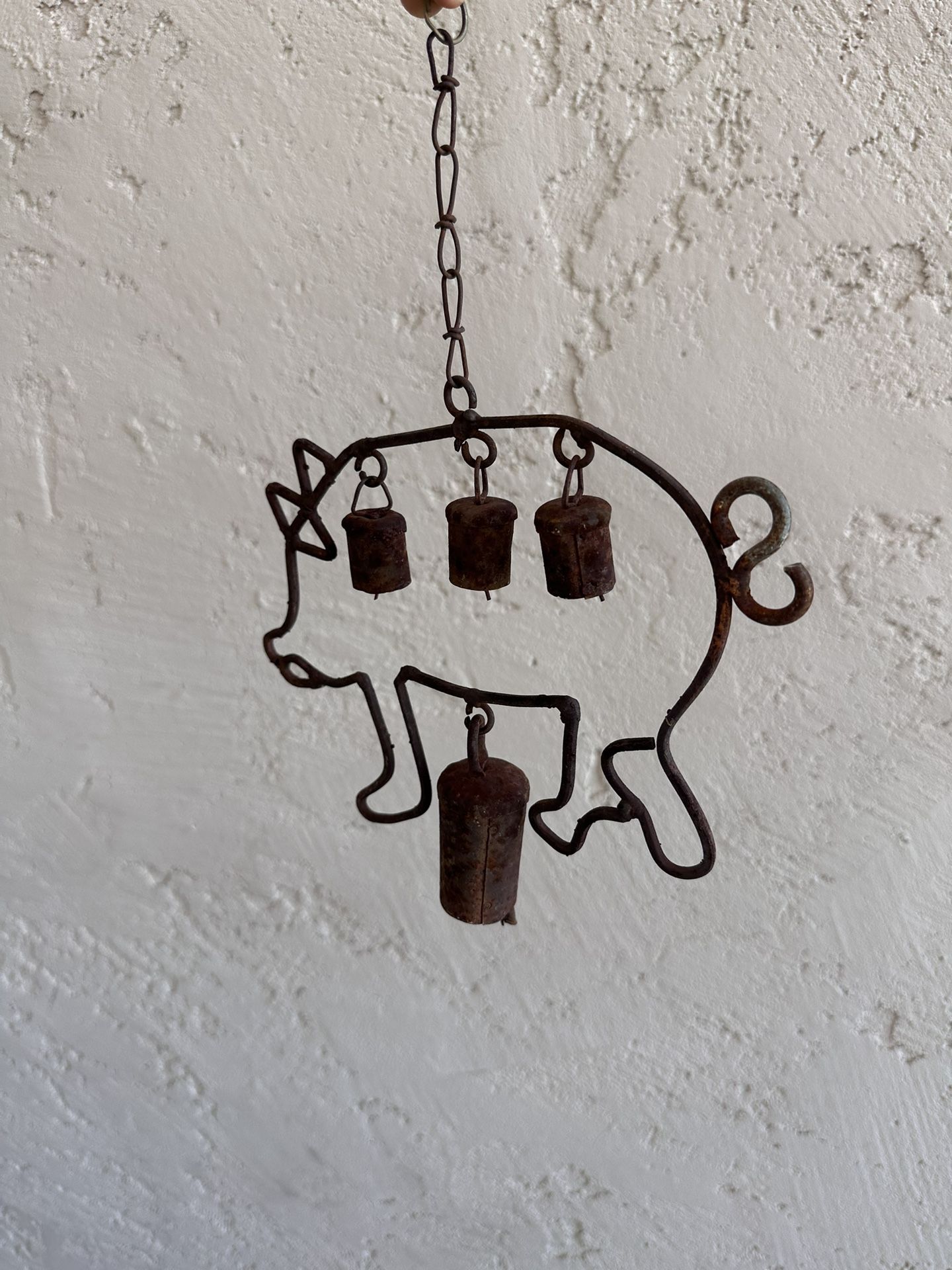 Pig Wind Chime Patio Decor Wrought Iron Rustic Look