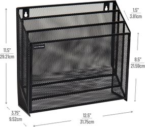 ► Vertical File Storage, Desktop Organizer, Wall Mount, Office, Metal Mesh, Black