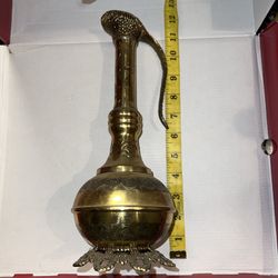 Vintage Jerusalem Solid Brass Oil Pot with Spout & Handle Israel