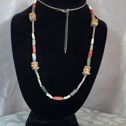 Stone Beads On Silver Chain And 3" Extension