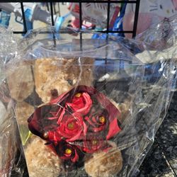 Valentine's Day Teddy Bear With Flower Bouquet 
