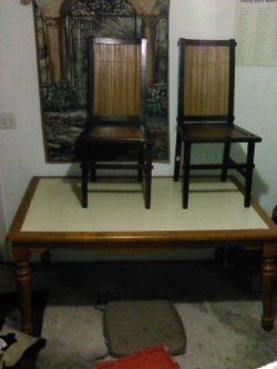 Tile top table with two chairs